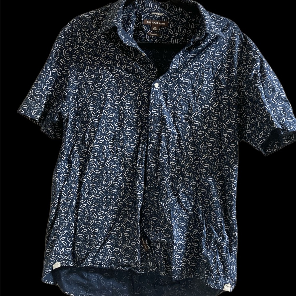 Michael Kors Navy and White Leaf Print Shirt